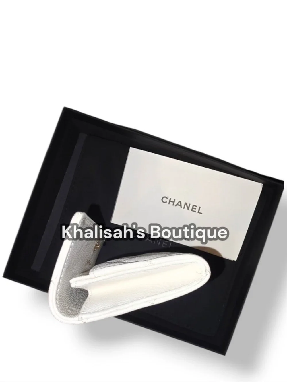 Ultra RARE! CHANEL CAVIAR CLASSIC FLAP CC CRYSTAL LOGO WHITE WALLET CARD CASE